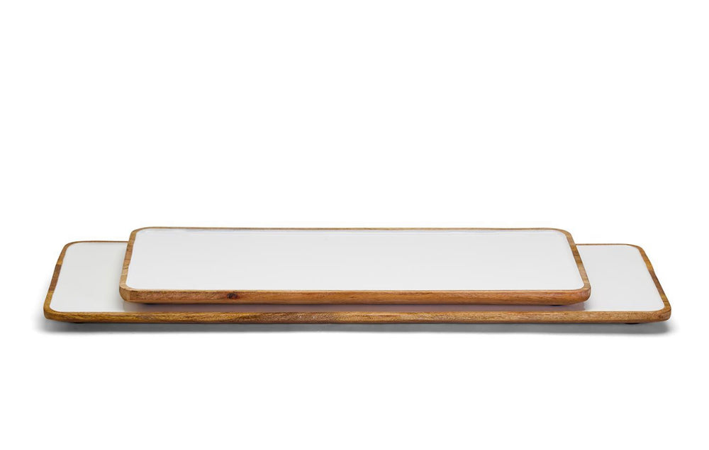 
                      
                        Grazing Soiree Set of 2 Long Rectangular Serving Board Platters with White Enamel
                      
                    