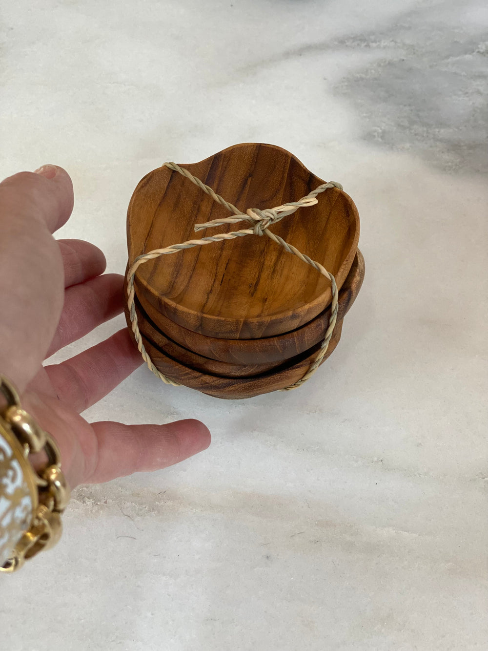 Teak Wavy Edge Set of 4 Petite Bowls