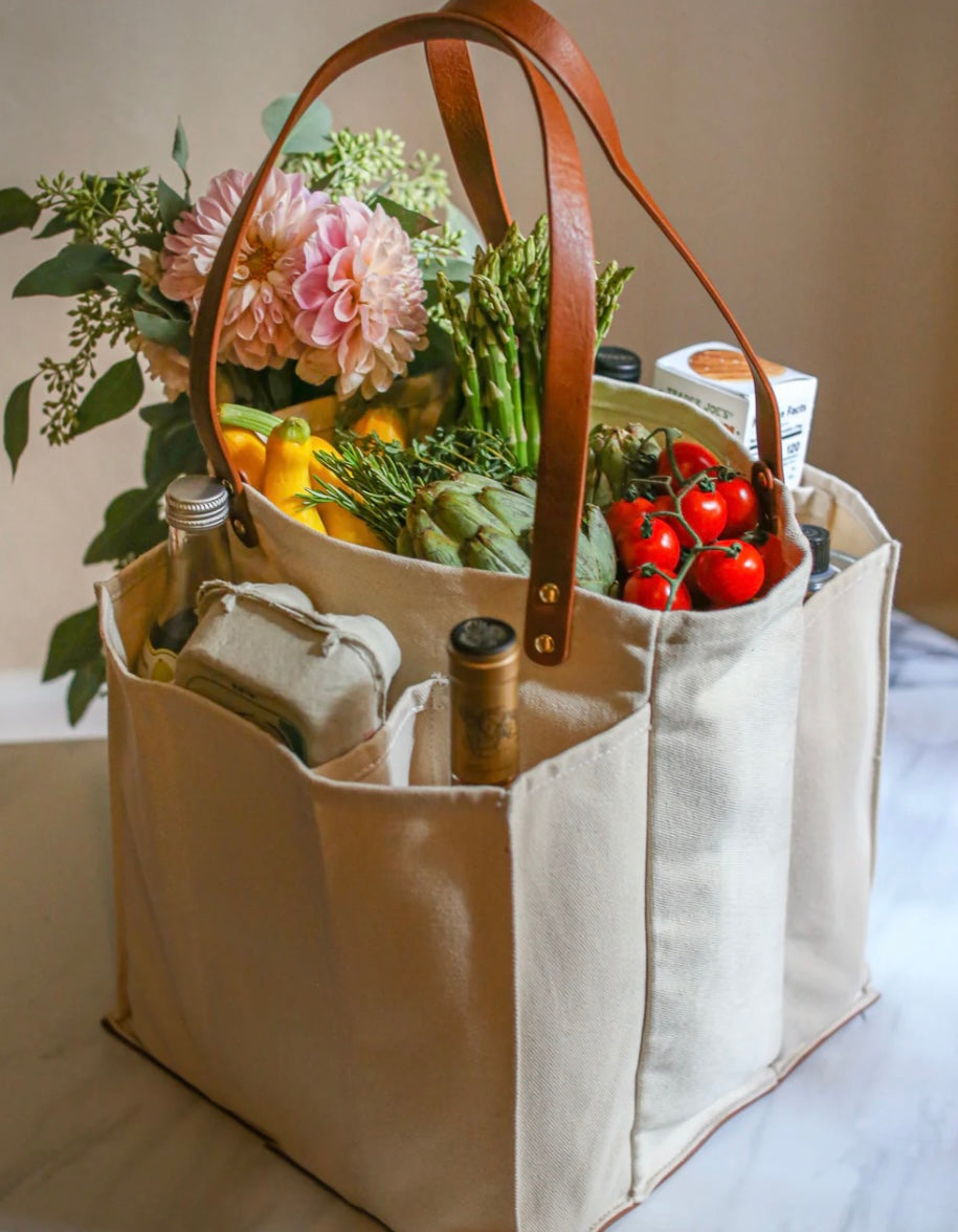 Vegan Leather & Canvas Market Bag