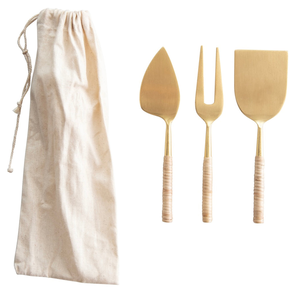 Cheese Servers with Rattan Handles