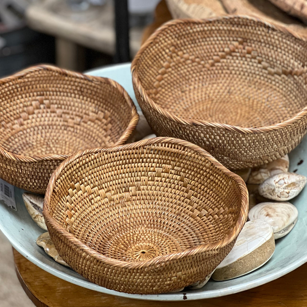 Wavy Edge Hand Woven Rattan Bowls ~ Set of 3