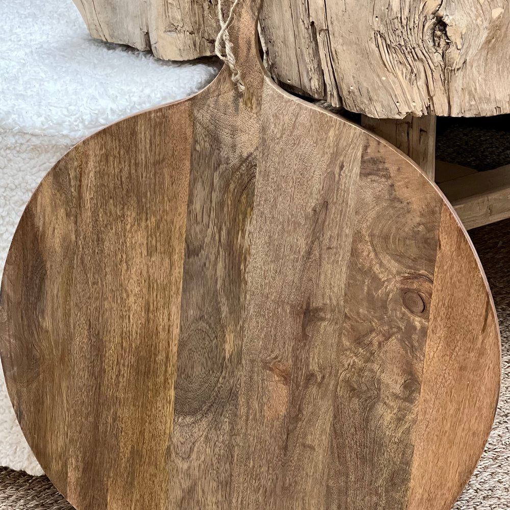 Large Round Wood Serving Tray w/Handle