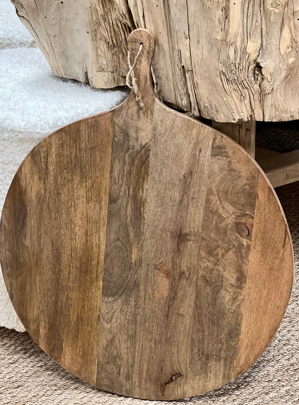 Large Round Wood Serving Tray w/Handle