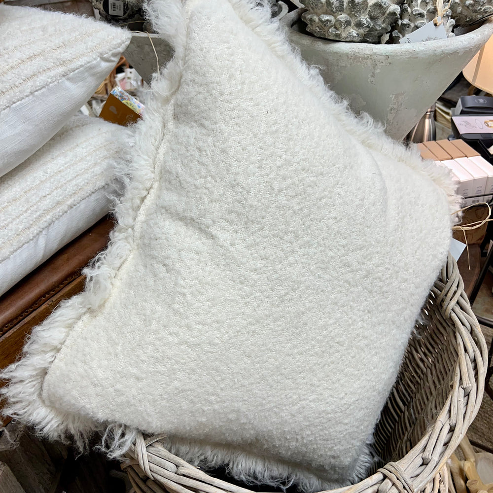 Winter White hand woven with fringe throw pillow