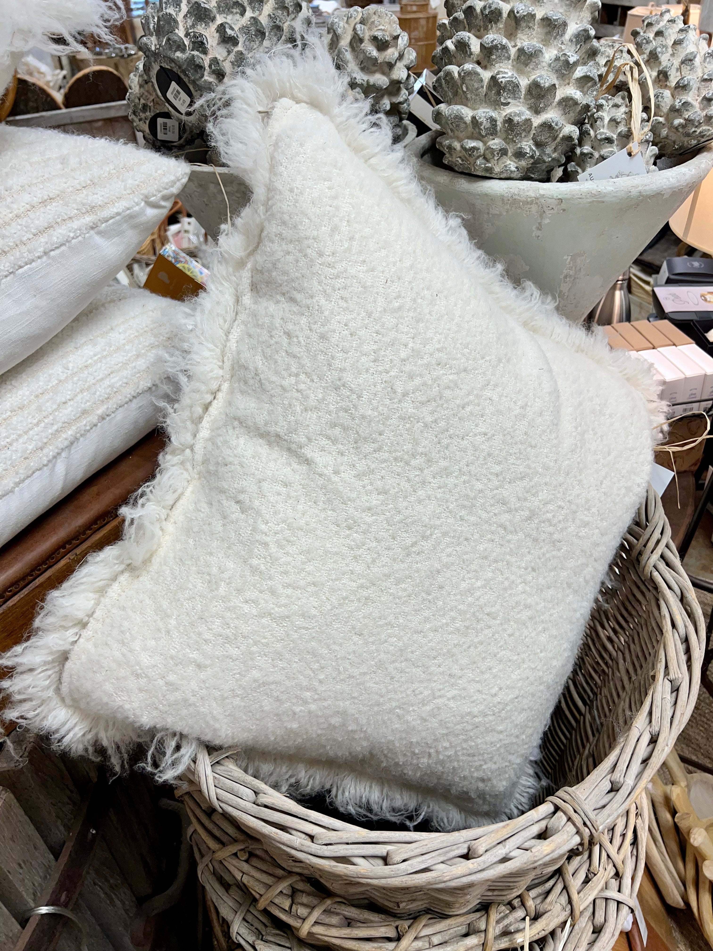Winter White hand woven with fringe throw pillow