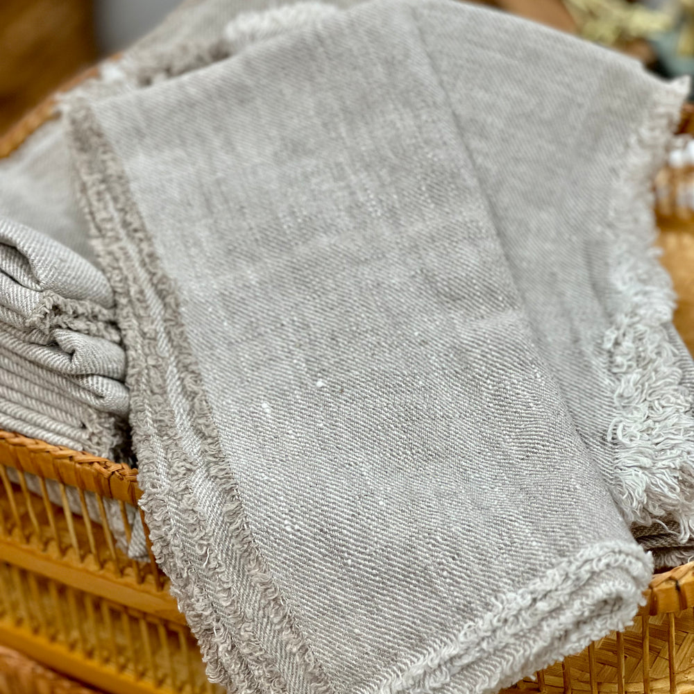 Fringed Linen Napkin ~ Beige