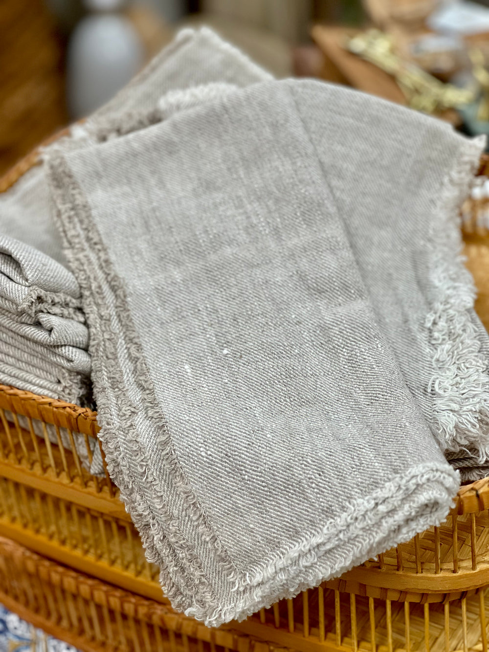 Fringed Linen Napkin ~ Beige