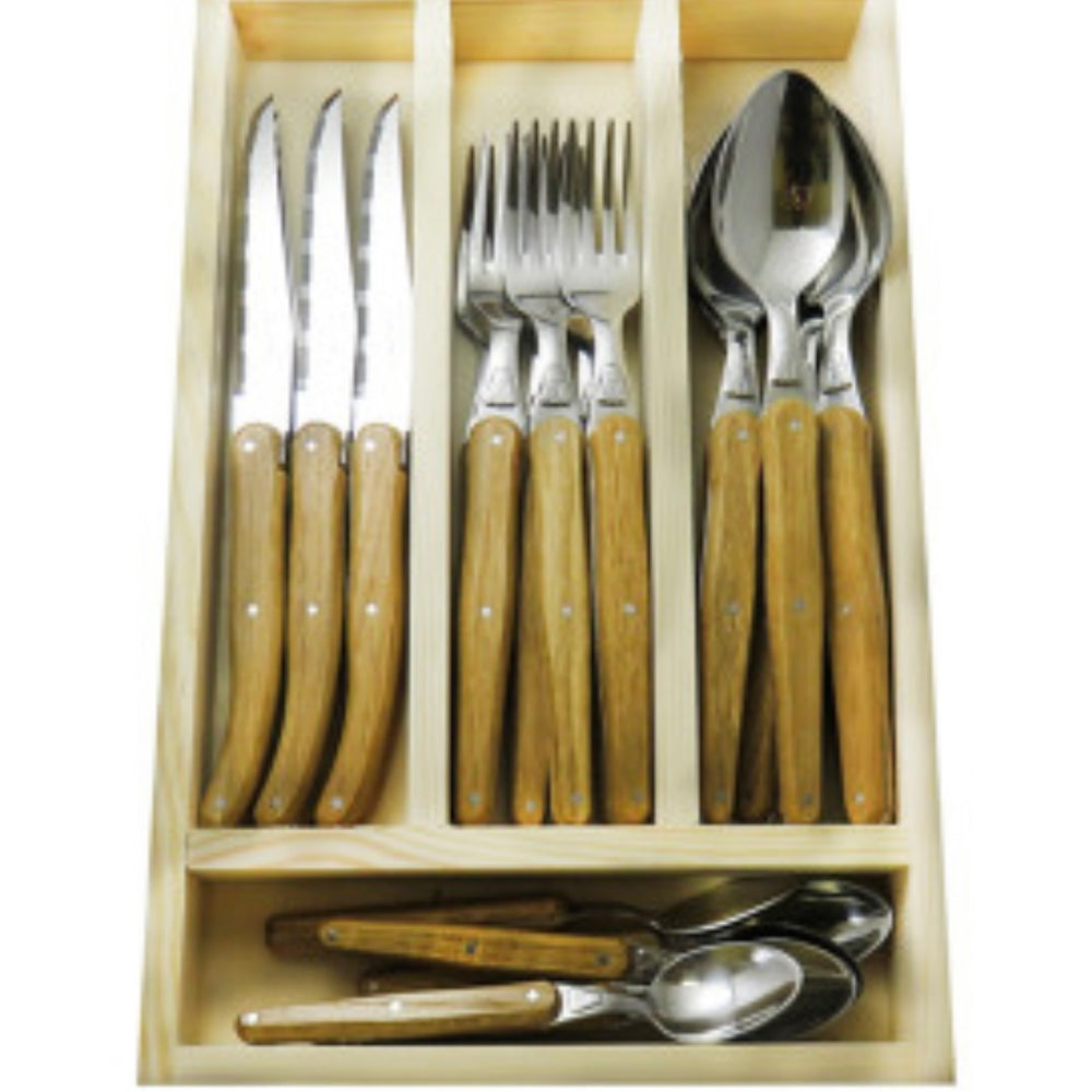Laguiole ~ 24 pc Flatware Set with Oak Handles