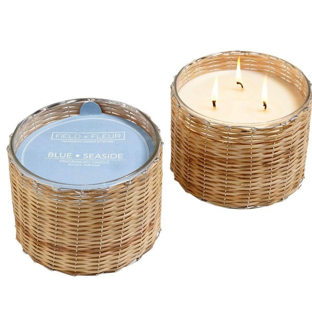 Blue Seaside 3 Wick Handwoven Candle