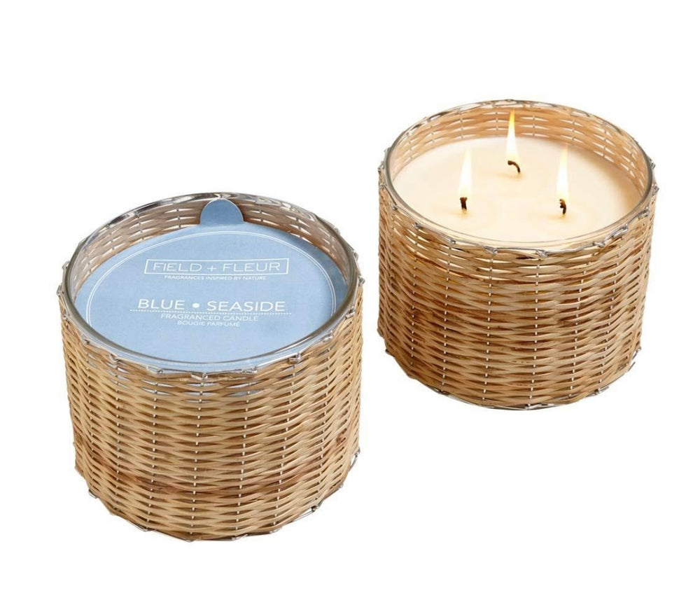 Blue Seaside 3 Wick Handwoven Candle