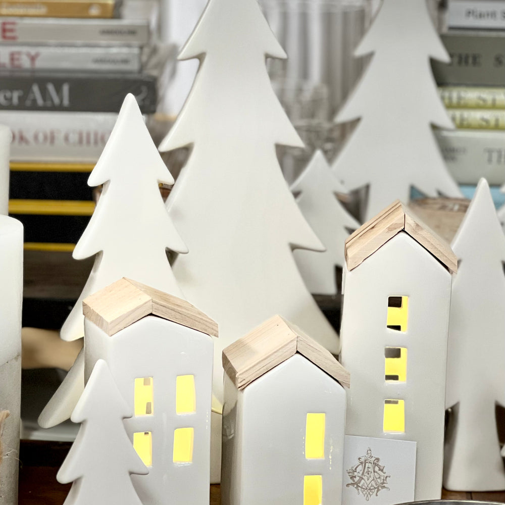 LED Ceramic Houses with Wood Roof