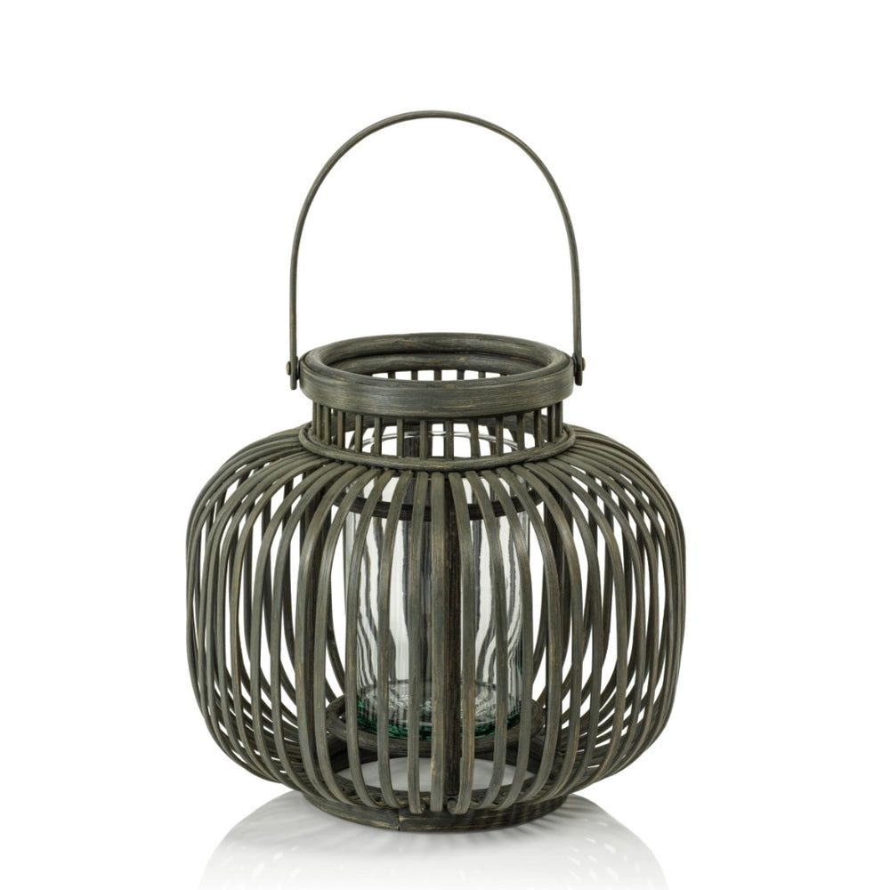 Gray Bamboo Lantern with glass insert ~ 2 sizes available