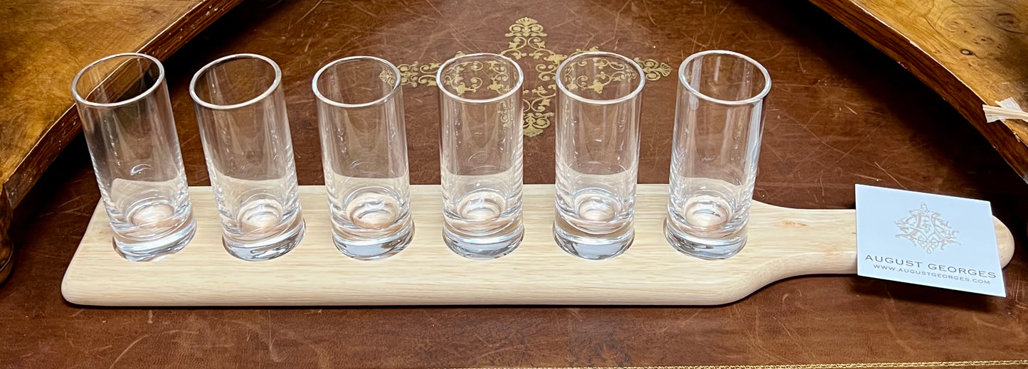 Set of 6 Shot Glasses on Wood Base