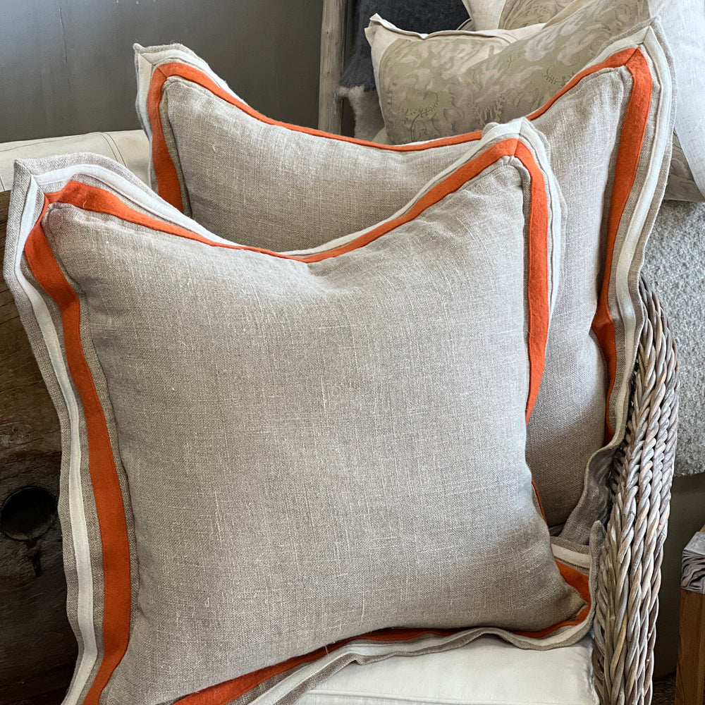 Linen Pillows - deco with orange and white border