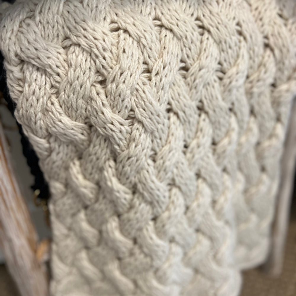 Basket Weave Chunky Knit Throw - Natural