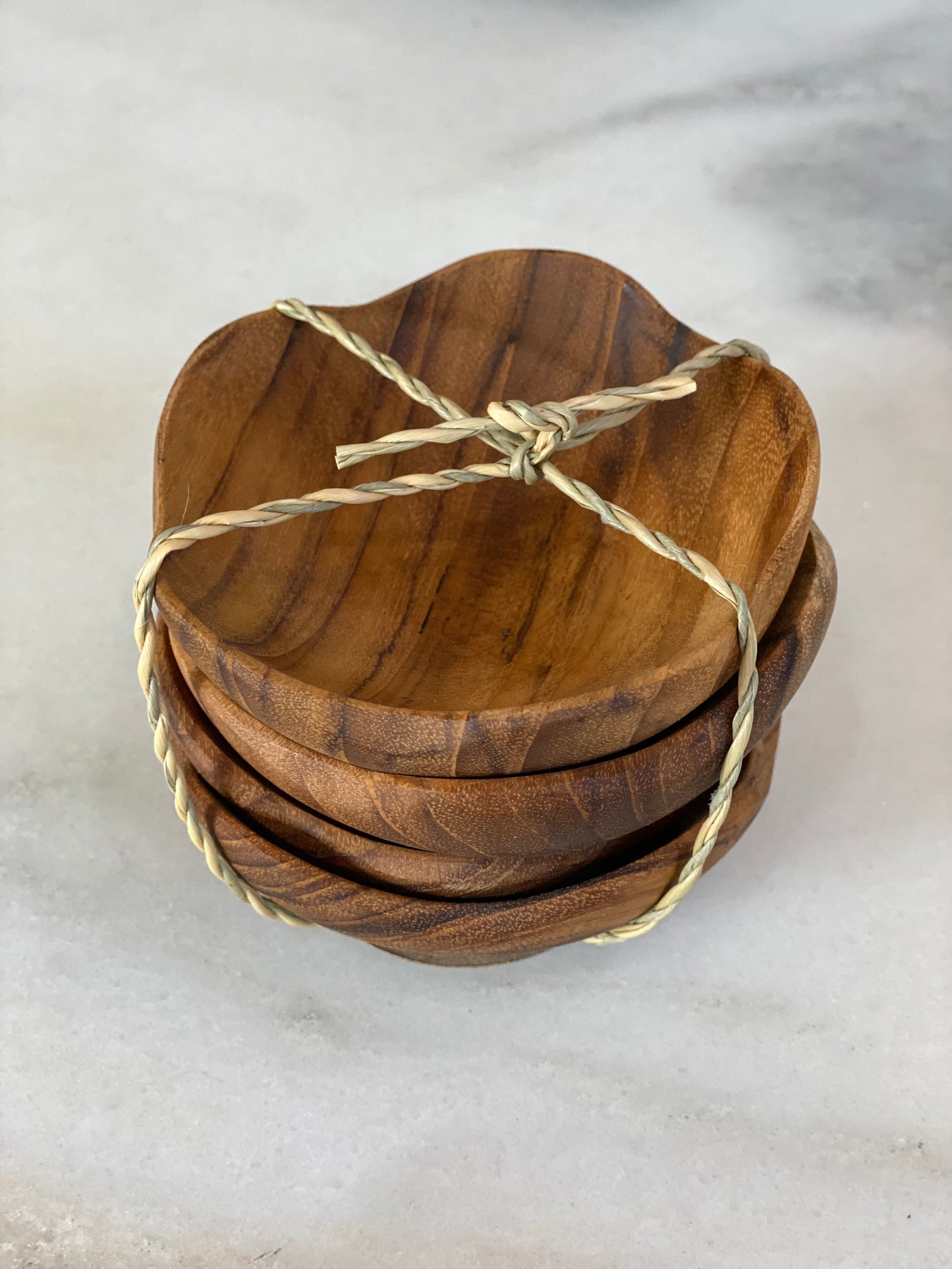 Teak Wavy Edge Set of 4 Petite Bowls