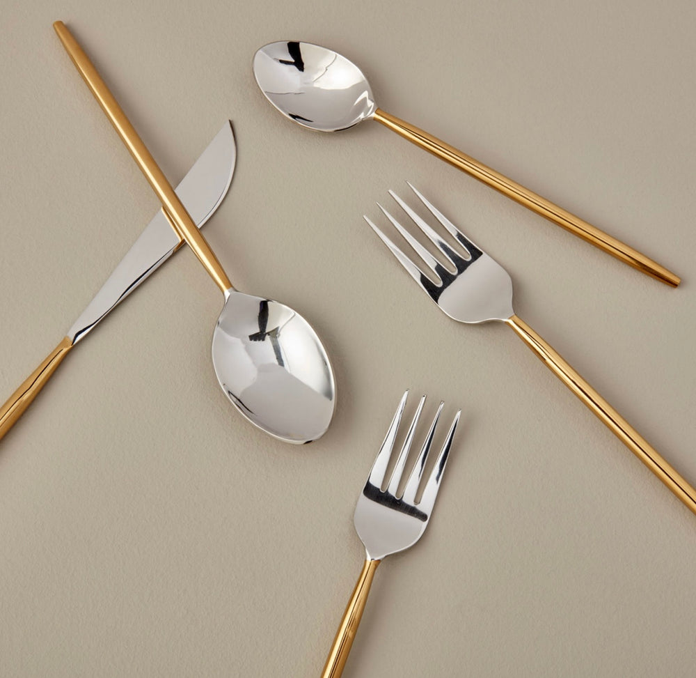 Stainless & Gold Flatware ~ 5 piece set