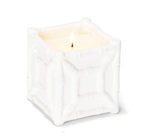 White Faux Bamboo Ceramic Candle