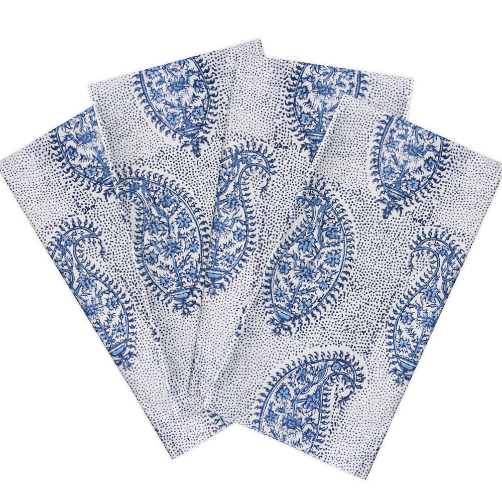 Paisley Azure Set of 4 Napkins- Hand Blocked!