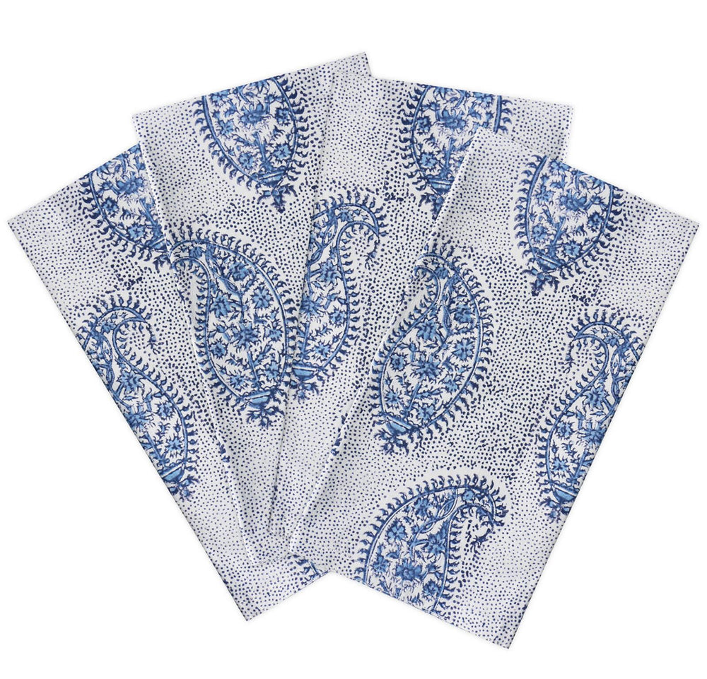 Paisley Azure Set of 4 Napkins- Hand Blocked!