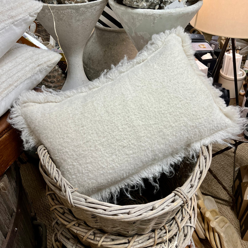 Winter White hand woven with fringe throw pillow
