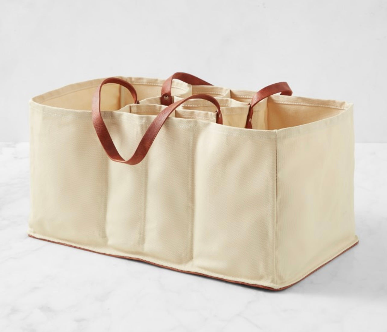 Vegan Leather & Natural Canvas Grocery Tote