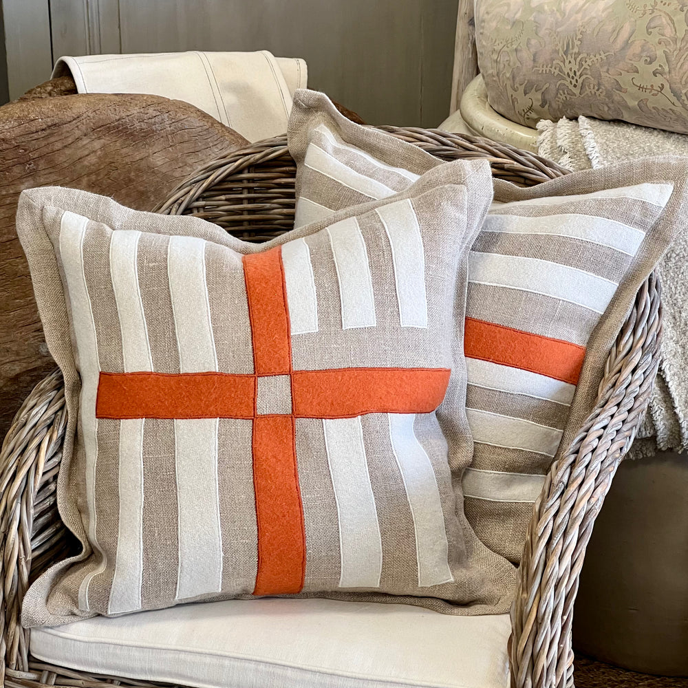 
                      
                        Linen Pillows - Linen, Orange & Brown Deco w/down inserts
                      
                    