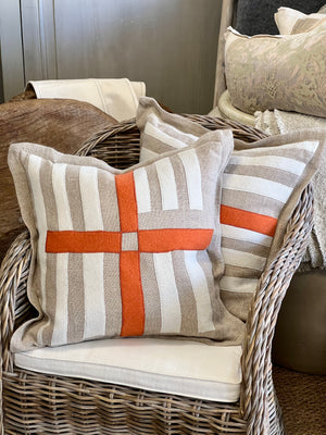 Linen Pillows - Linen, Orange & Brown Deco w/down inserts