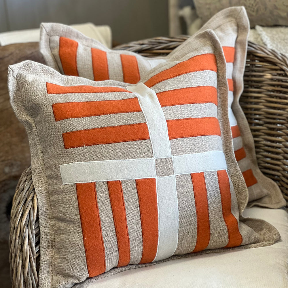 
                      
                        Linen Pillows - Linen, Orange & Brown Deco w/down inserts
                      
                    