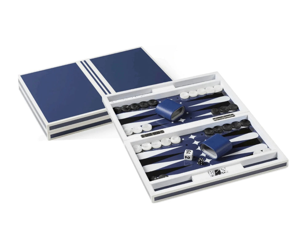 Backgammon Set - Blue & White Lacquer