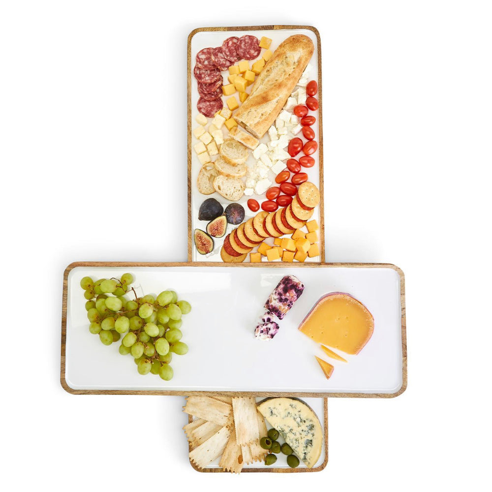 
                      
                        Grazing Soiree Set of 2 Long Rectangular Serving Board Platters with White Enamel
                      
                    