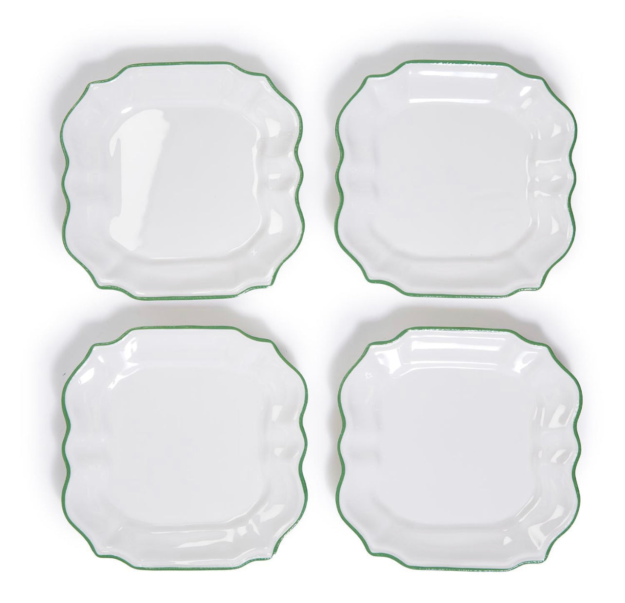 Garden Soiree Set of 4 Dinner Plates with Green Border