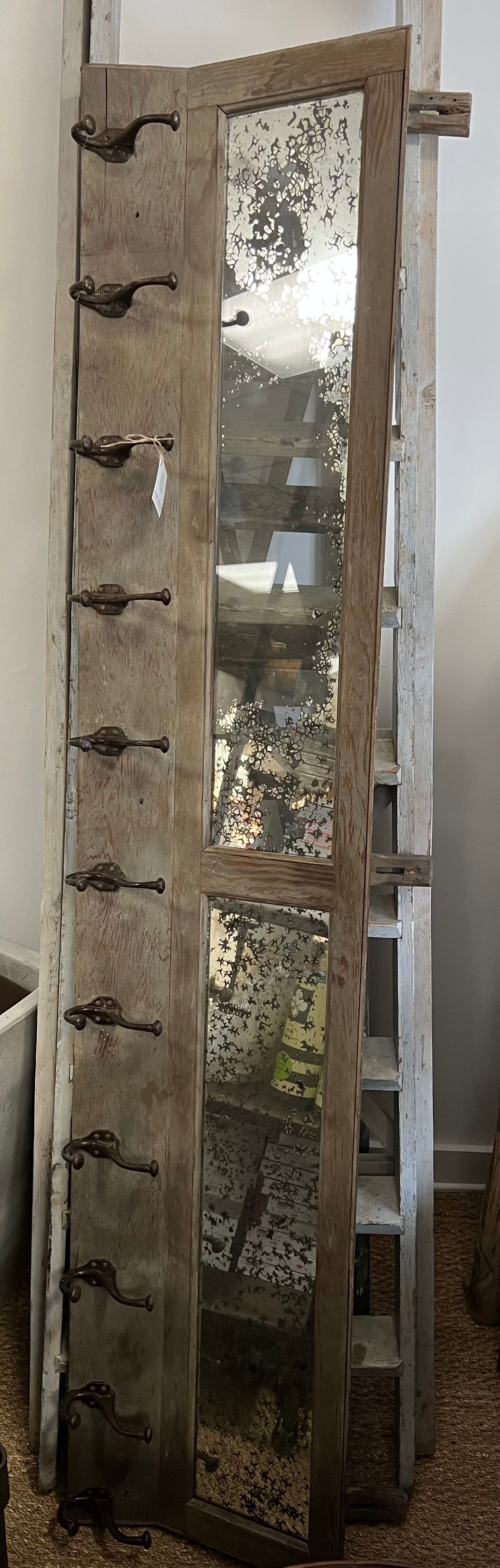 Wooden Coat Rack with Mirrors, Circa 1930