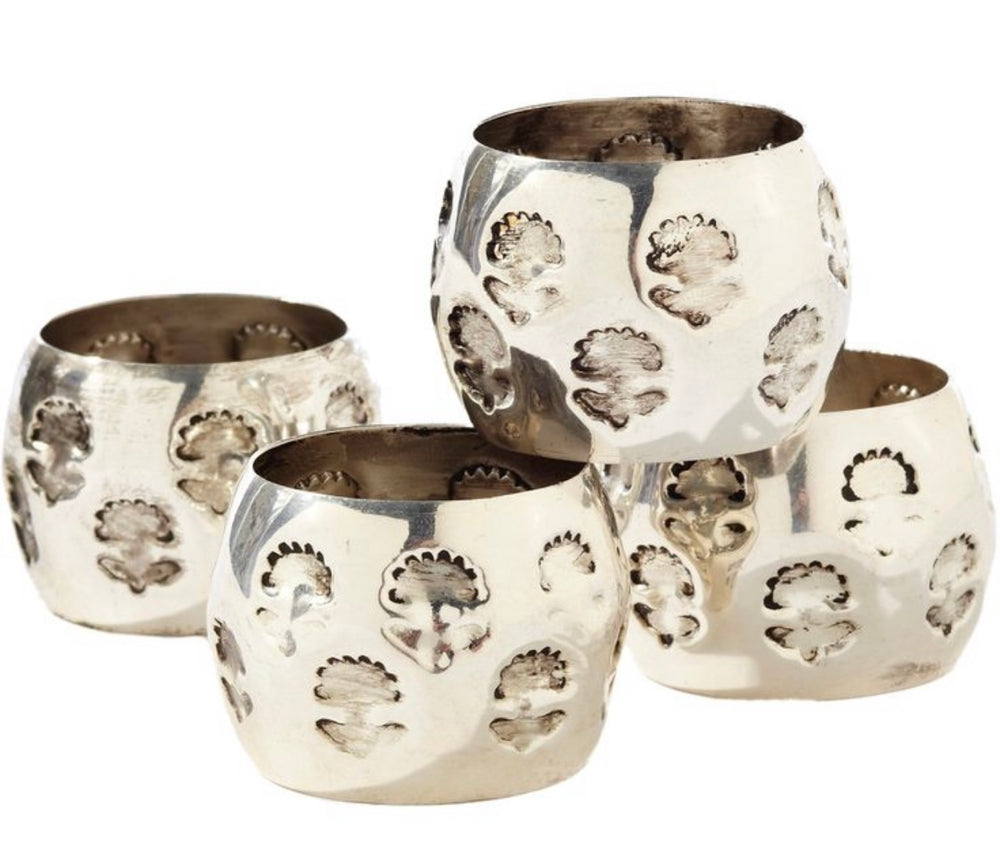 John Robshaw Metal Flower Stamp Napkin Rings