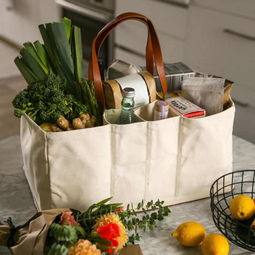 
                      
                        Vegan Leather & Natural Canvas Grocery Tote
                      
                    