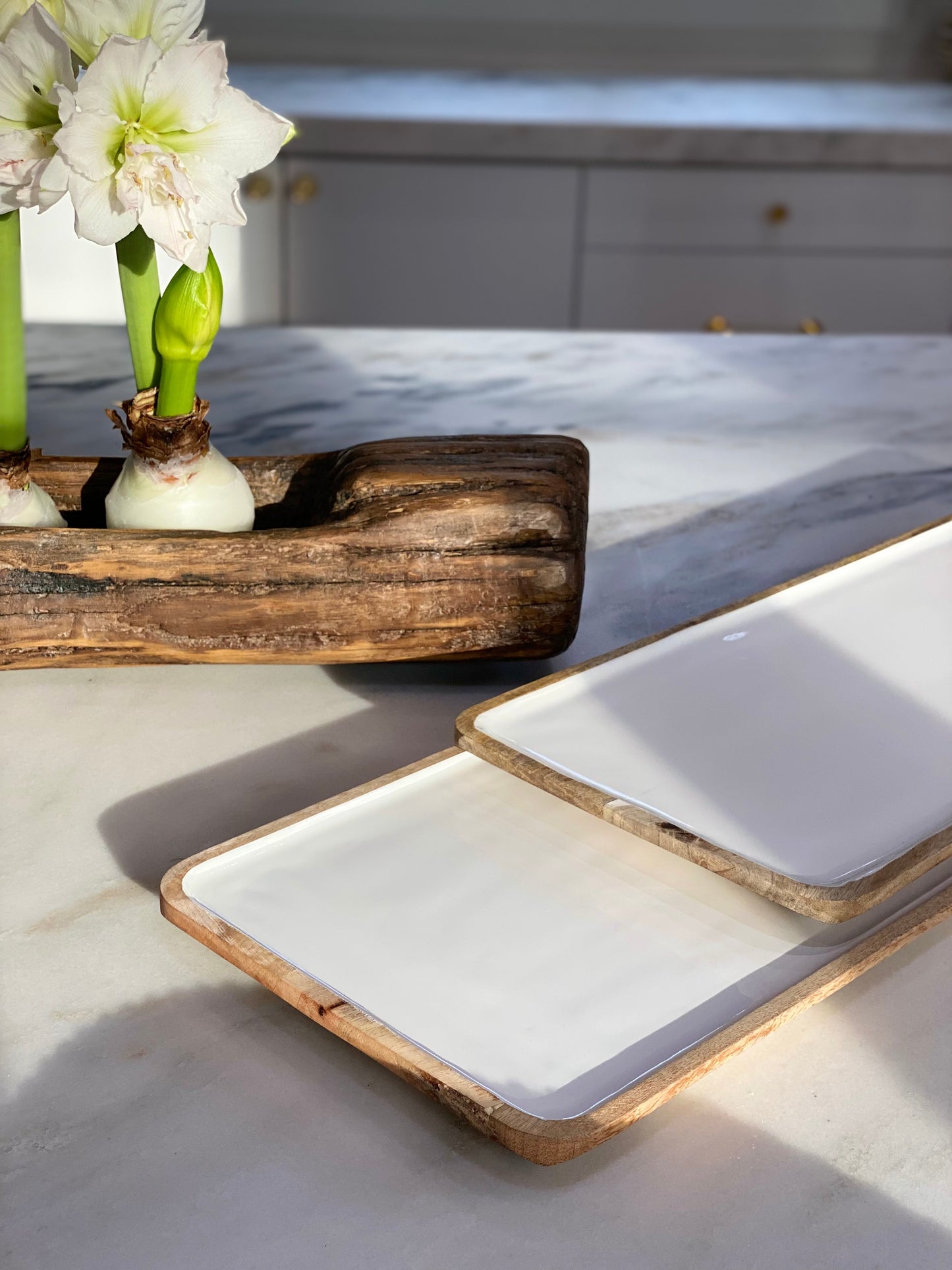 Mango Wood with White Enamel Trays