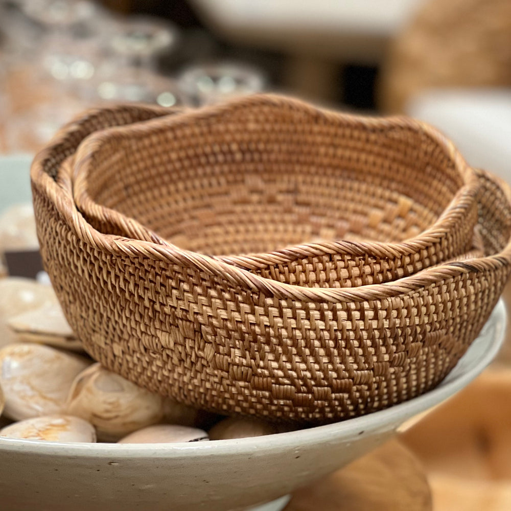 
                      
                        Wavy Edge Hand Woven Rattan Bowls ~ Set of 3
                      
                    