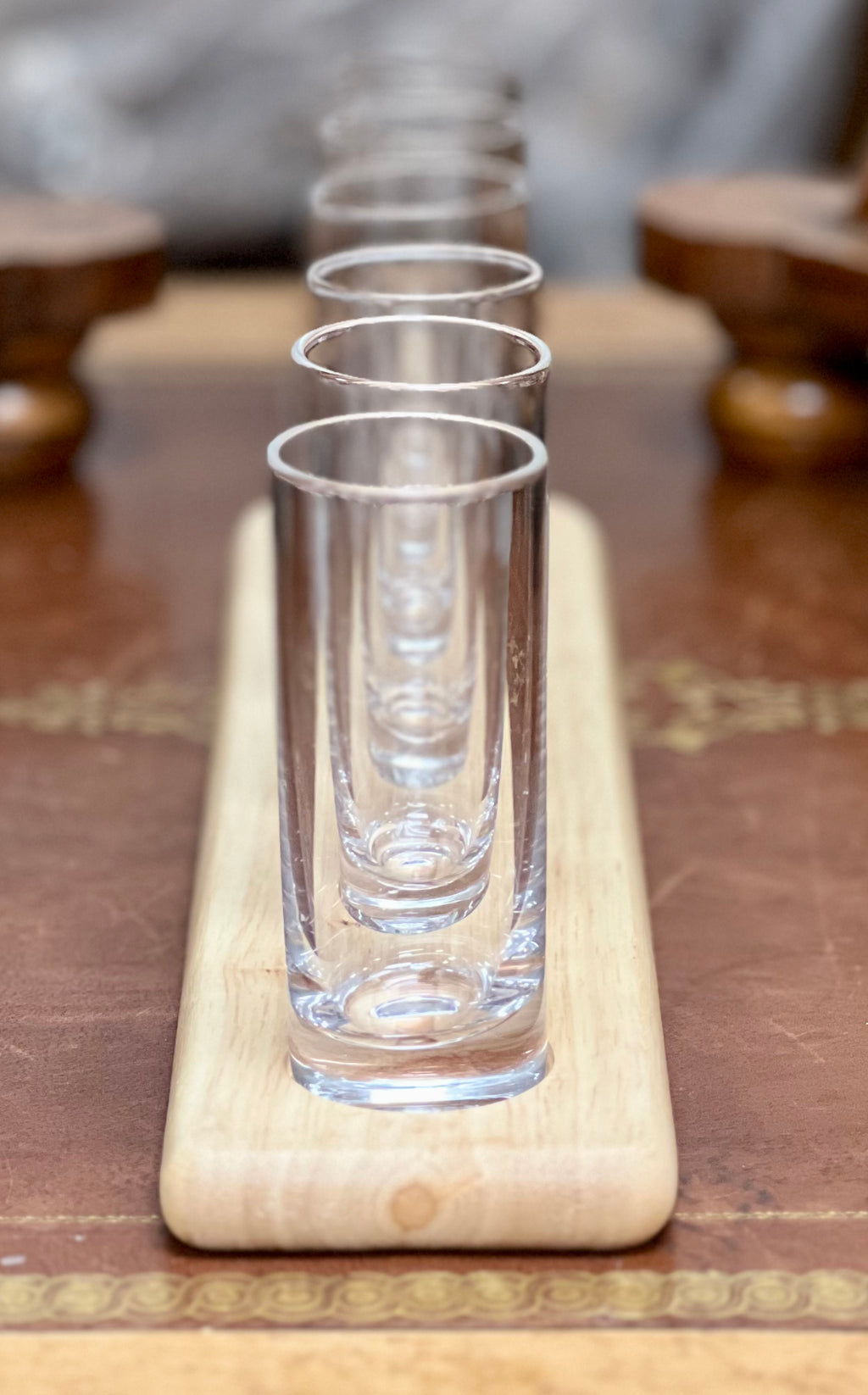 Set of 6 Shot Glasses on Wood Base
