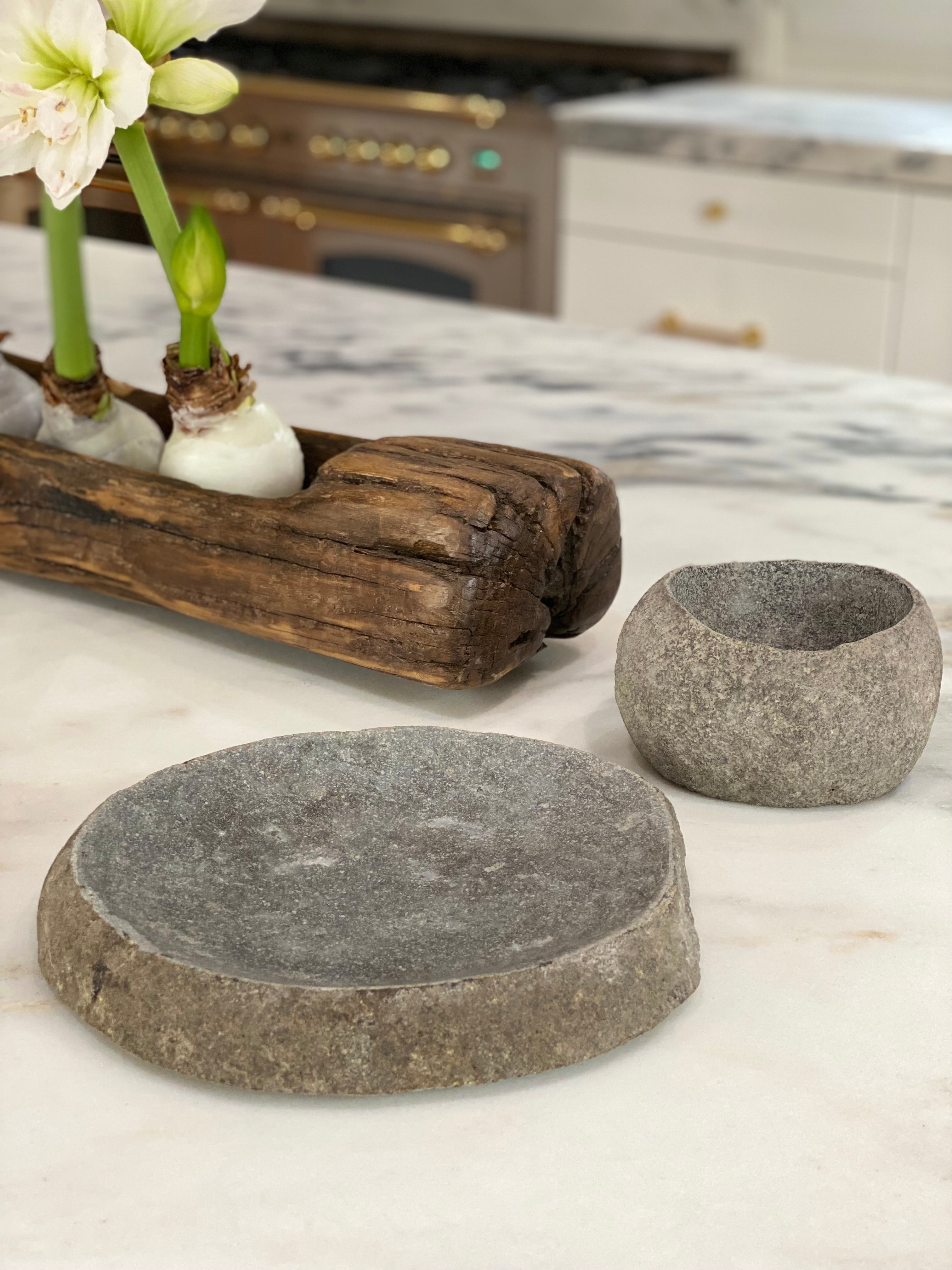 Stone bowls and trays- each vary!