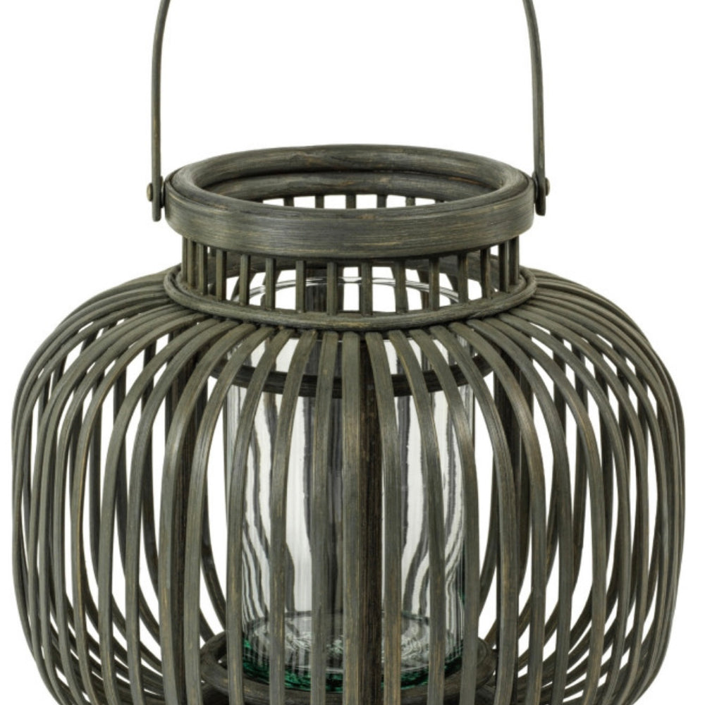 Gray Bamboo Lantern with glass insert ~ 2 sizes available