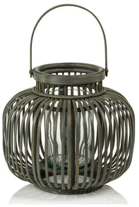 Gray Bamboo Lantern with glass insert ~ 2 sizes available
