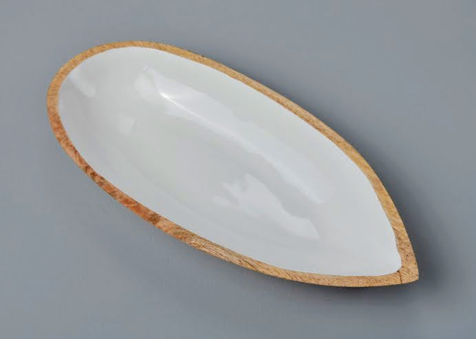 Modern Mango Wood & Enamel Oval Dish